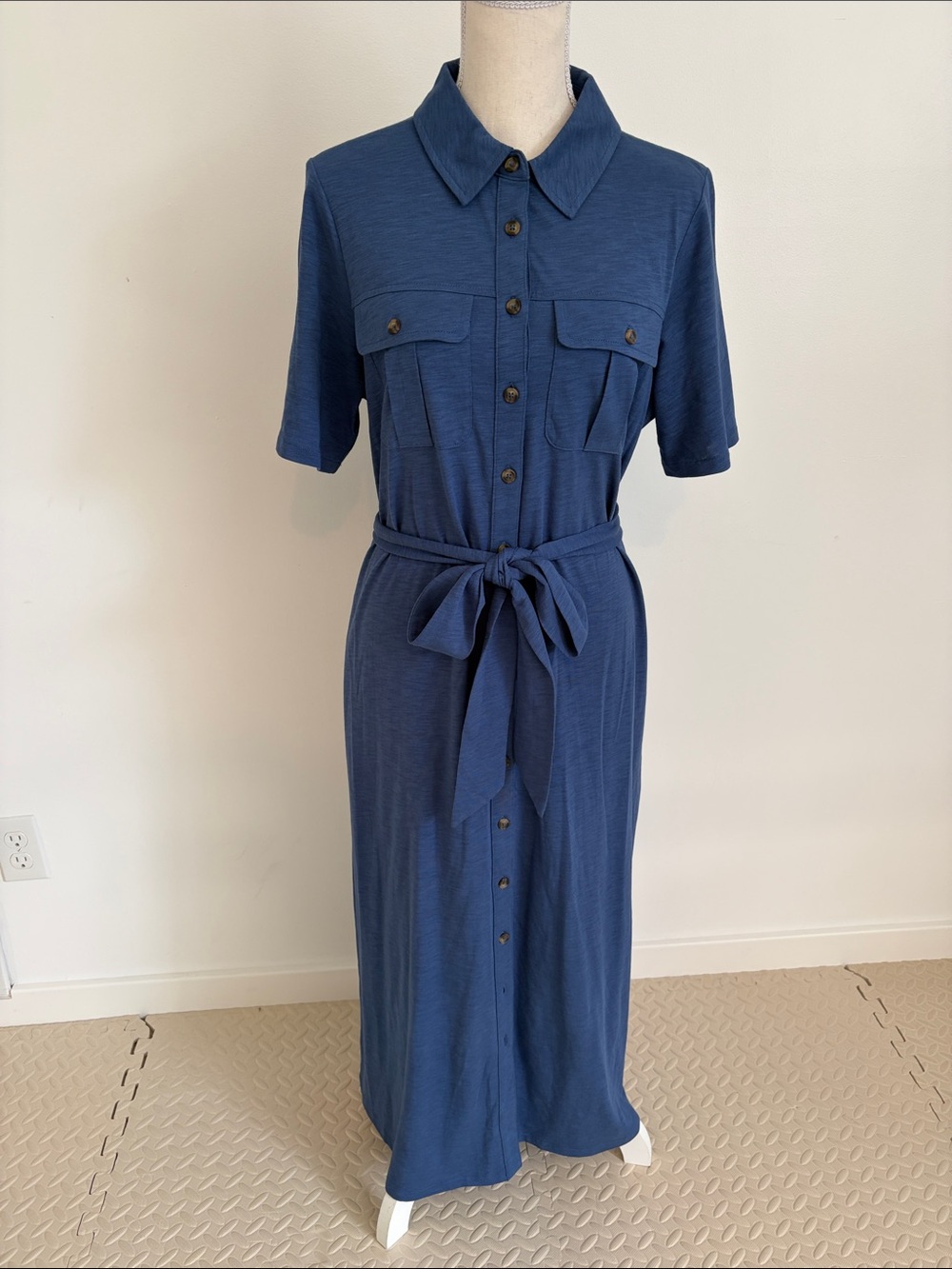 Boden Classic Button-Front Blue Shirt Dress with Tie Waist Size 10